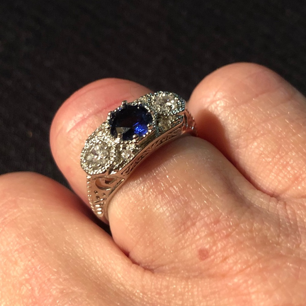 Sterling Silver Simulated Sapphire Art Deco Ring